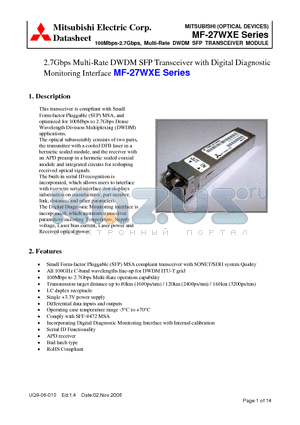 MF-27WXE datasheet - 100Mbps-2.7Gbps, Multi-Rate DWDM SFP TRANSCEIVER MODULE