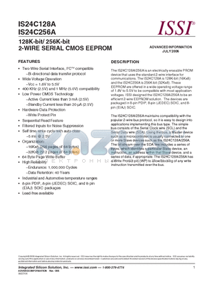 IS24C128A-2GI datasheet - 128K-bit/ 256K-bit 2-WIRE SERIAL CMOS EEPROM