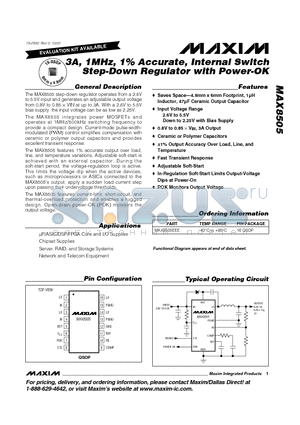 MAX8505 datasheet - 3A, 1MHz, 1% Accurate, Internal Switch Step-Down Regulator with Power-OK