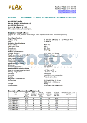 P8TG-243R3E41 datasheet - 1.5 KV ISOLATED 1.5 W REGULATED SINGLE OUTPUT DIP24