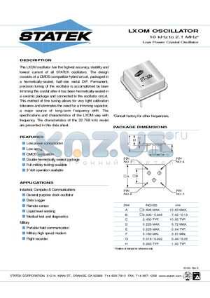 LXOM datasheet - Low Power Crystal Oscillator