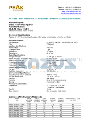 P8TG-4812E41H35 datasheet - 3.5 KV ISOLATED 1.5 W REGULATED SINGLE OUTPUT DIP24