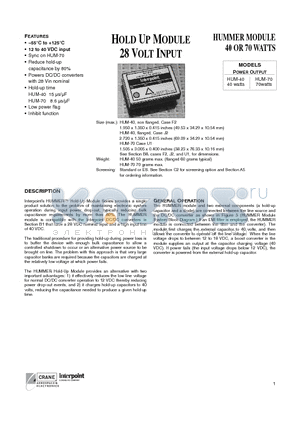 HUM-70ES datasheet - HOLD UP MODULE 28 VOLT INPUT