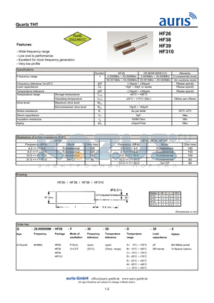 HF310 datasheet - Quartz THT