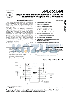 MAX8523 datasheet - High-Speed, Dual-Phase Gate Driver for Multiphase, Step-Down Converters