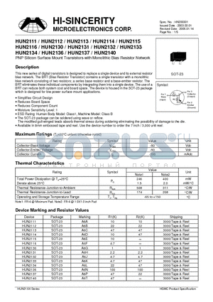 HUN2130 datasheet - PNP Silicon Surface Mount Transistors with Monolithic Bias Resistor Network