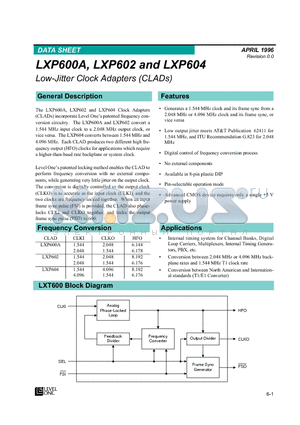 LXP600A datasheet - Low-Jitter Clock Adapters(CLADs)