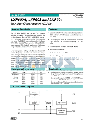 LXP602 datasheet - Low-Jitter Clock Adapters(CLADs)