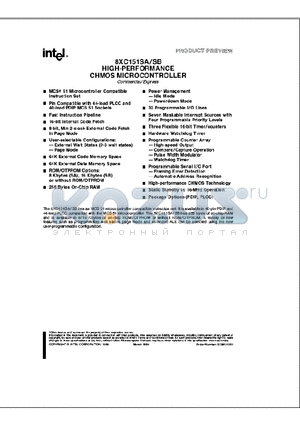 P8XC151SA datasheet - HIGH-PERFORMANCE CHMOS MICROCONTROLLER