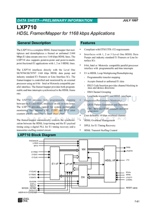 LXP710 datasheet - HDSL Framer/Mapper for 1168 kbps Applications