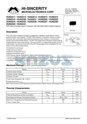 HUN2214 datasheet - NPN Silicon Surface Mount Transistor with Monolithic Bias Resistor Network