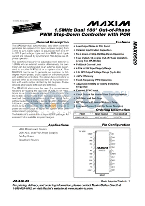 MAX8529EEG datasheet - 1.5MHz Dual 180 Out-of-Phase PWM Step-Down Controller with POR