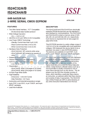 IS24C32A-2GI datasheet - 64K-bit/32K-bit 2-WIRE SERIAL CMOS EEPROM