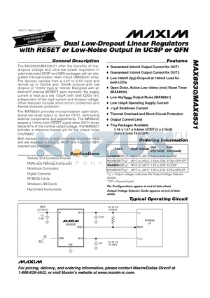 MAX8531EBT datasheet - Dual Low-Dropout Linear Regulators with RESETor Low-Noise Output in UCSP or QFN