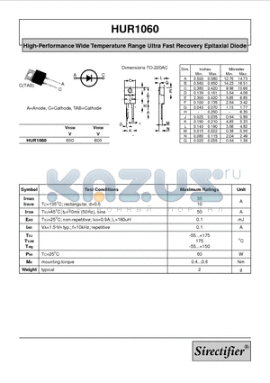 HUR1060 datasheet - High-Performance Wide Temperature Range Ultra Fast Recovery Epitaxial Diode