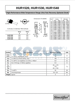 HUR1530 datasheet - High-Performance Wide Temperature Range Ultra Fast Recovery Epitaxial Diode