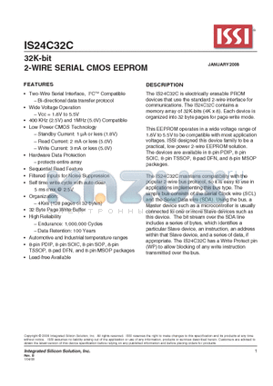 IS24C32C-3GLA3 datasheet - 32K-bit 2-WIRE SERIAL CMOS EEPROM