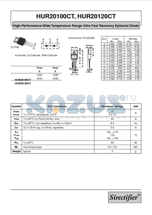 HUR20100CT datasheet - High-Performance Wide Temperature Range Ultra Fast Recovery Epitaxial Diode