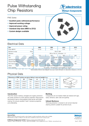 PWC0805-10KF datasheet - Pulse Withstanding Chip Resistors