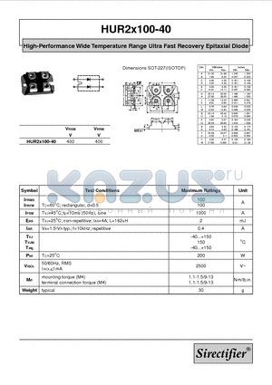 HUR2X100-40 datasheet - High-Performance Wide Temperature Range Ultra Fast Recovery Epitaxial Diode