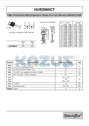 HUR2060CT datasheet - High-Performance Wide Temperature Range Ultra Fast Recovery Epitaxial Diode