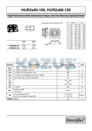 HUR2X60-120 datasheet - High-Performance Wide Temperature Range Ultra Fast Recovery Epitaxial Diode