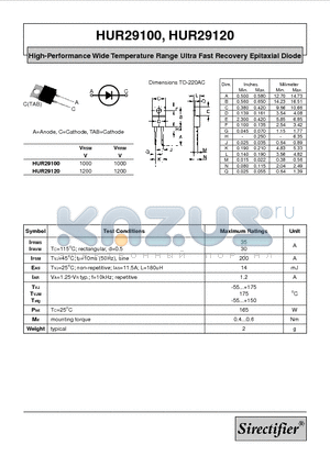 HUR29100 datasheet - High-Performance Wide Temperature Range Ultra Fast Recovery Epitaxial Diode