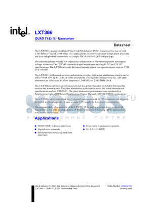 LXT386 datasheet - QUAD T1/E1/J1 Transceiver