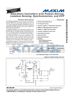 MAX8543 datasheet - Step-Down Controllers with Prebias Startup, Lossless Sensing, Synchronization, and OVP