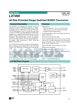LXT400 datasheet - All Rate Extended Range Switched 56/DDS Transceiver