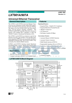 LXT907 datasheet - 8QLYHUVDO (WKHUQHW 7UDQVFHLYHU