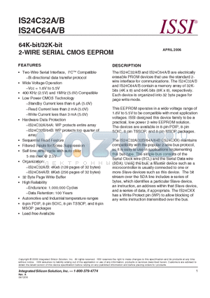 IS24C64A-2ZI datasheet - 64K-bit/32K-bit 2-WIRE SERIAL CMOS EEPROM
