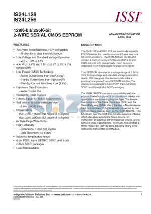 IS24L128 datasheet - 128K-bit/ 256K-bit 2-WIRE SERIAL CMOS EEPROM