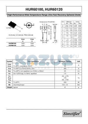 HUR60100 datasheet - High-Performance Wide Temperature Range Ultra Fast Recovery Epitaxial Diode