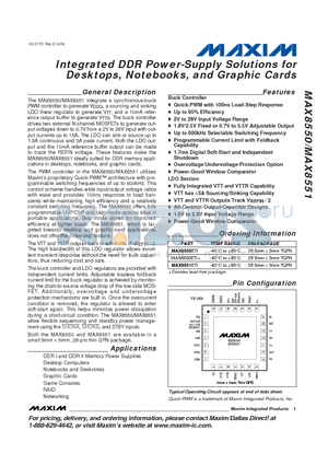 MAX8550ETI datasheet - Integrated DDR Power-Supply Solutions for Desktops, Notebooks, and Graphic Cards