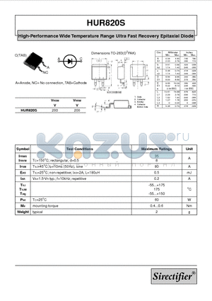 HUR820S datasheet - High-Performance Wide Temperature Range Ultra Fast Recovery Epitaxial Diode