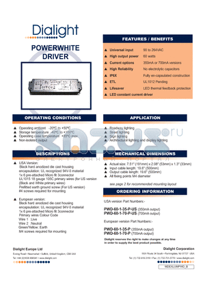 PWD-60-1-70-P datasheet - POWERWHITE DRIVER