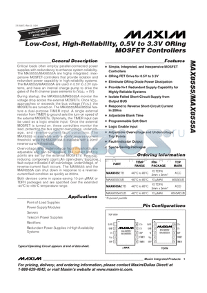 MAX8555 datasheet - Low-Cost, High-Reliability, 0.5V to 3.3V ORing MOSFET Controllers