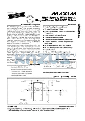 MAX8552EUB datasheet - High-Speed, Wide-Input, Single-Phase MOSFET Driver