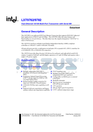 LXT9762 datasheet - Fast Ethernet 10/100 Multi-Port Transceiver with Serial MII