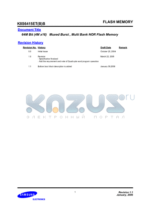 K8S6415ETB-DC7C datasheet - 64M Bit (4M x16) Muxed Burst , Multi Bank NOR Flash Memory