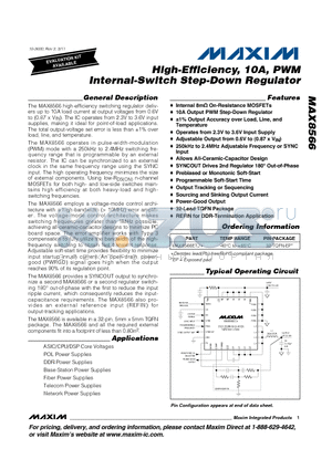 MAX8566_11 datasheet - High-Efficiency, 10A, PWM Internal-Switch Step-Down Regulator 32-Lead TQFN Package