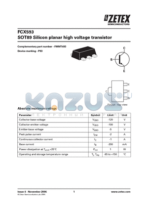 P93 datasheet - SOT89 Silicon planar high voltage transistor