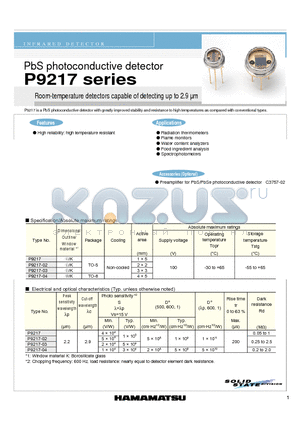 P9217 datasheet - PbS photoconductive detector