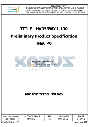 HV056WX1-100 datasheet - Preliminary Product Specification