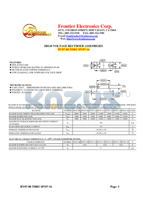 HV07-12 datasheet - HIGH VOLTAGE RECTIFIER ASSEMBLIES