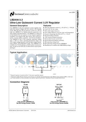LM2936-33 datasheet - Ultra-Low Quiescent Current 3.3V Regulator