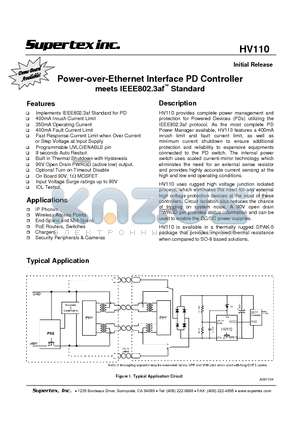 HV110 datasheet - Power-over-Ethernet Interface PD Controller meets IEEE802.3afTM Standard