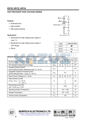 HV10 datasheet - FAST RECOVERY HIGH VOLTAGE DIODES