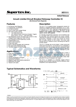 HV111 datasheet - Inrush Limiter/Circuit Breaker/Hotswap Controller IC